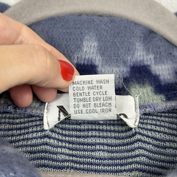 Vtg Aztec Pullover Jacket Womens Medium Blue Green Tribal Southwest Cozy Fuzzy - Picture 11 of 11